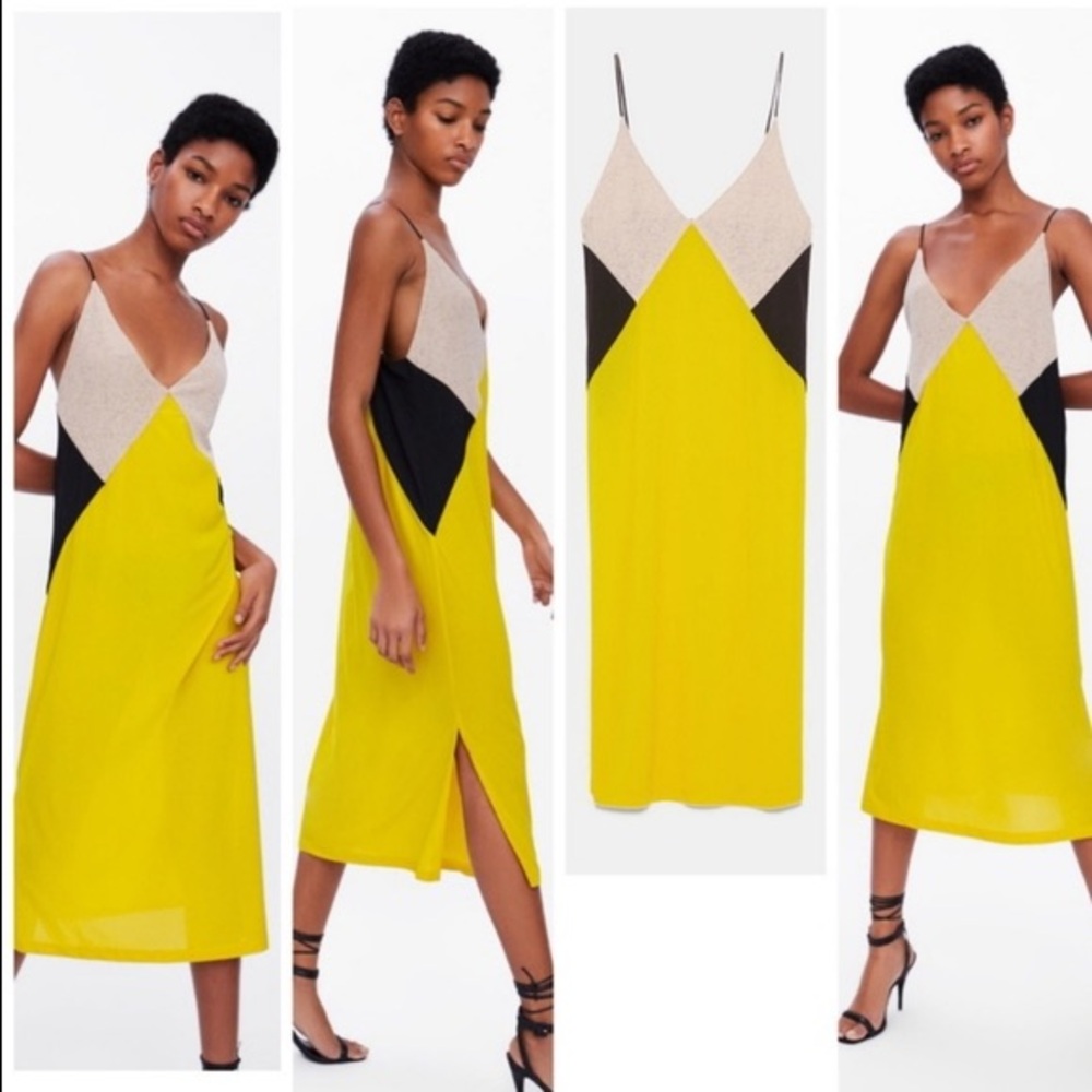 Zara Yellow/Tan/Black Shift Dress Size L